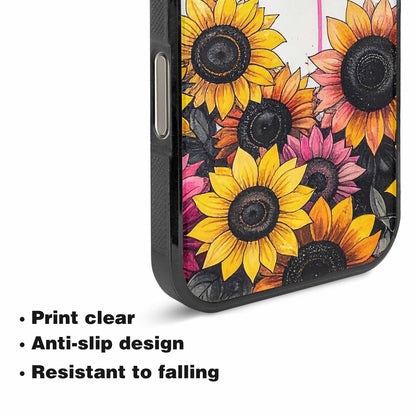 iPhone 16 Pro Max Case — Sunflower Burst Black Pink Ink Sunflowers, Custom Art Phone Cover