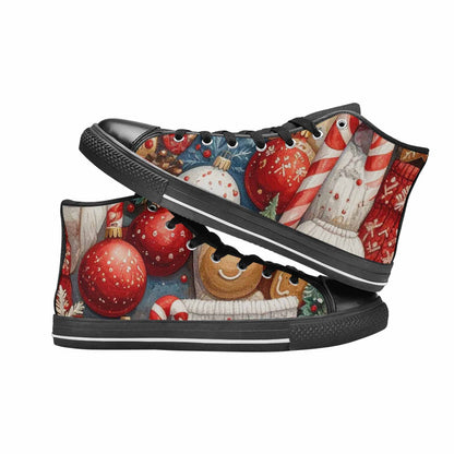 WOMEN'S Christmas Holly Snowflake High Top Canvas Wallpaper Art Sneakers