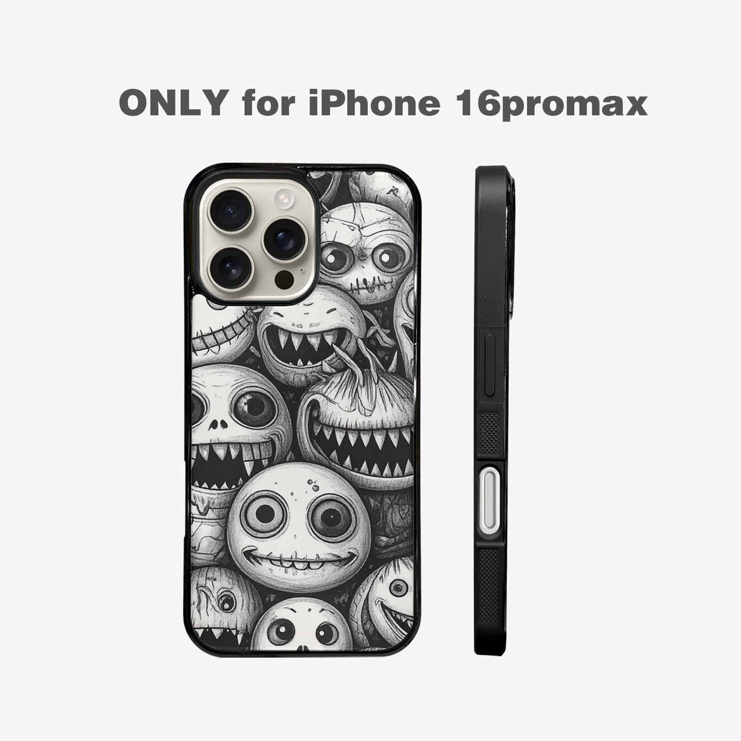 iPhone 16 Pro Max Case — Black And White Monster Face Collage, Unique Phone Case Design