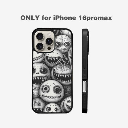 iPhone 16 Pro Max Case — Black And White Monster Face Collage, Unique Phone Case Design
