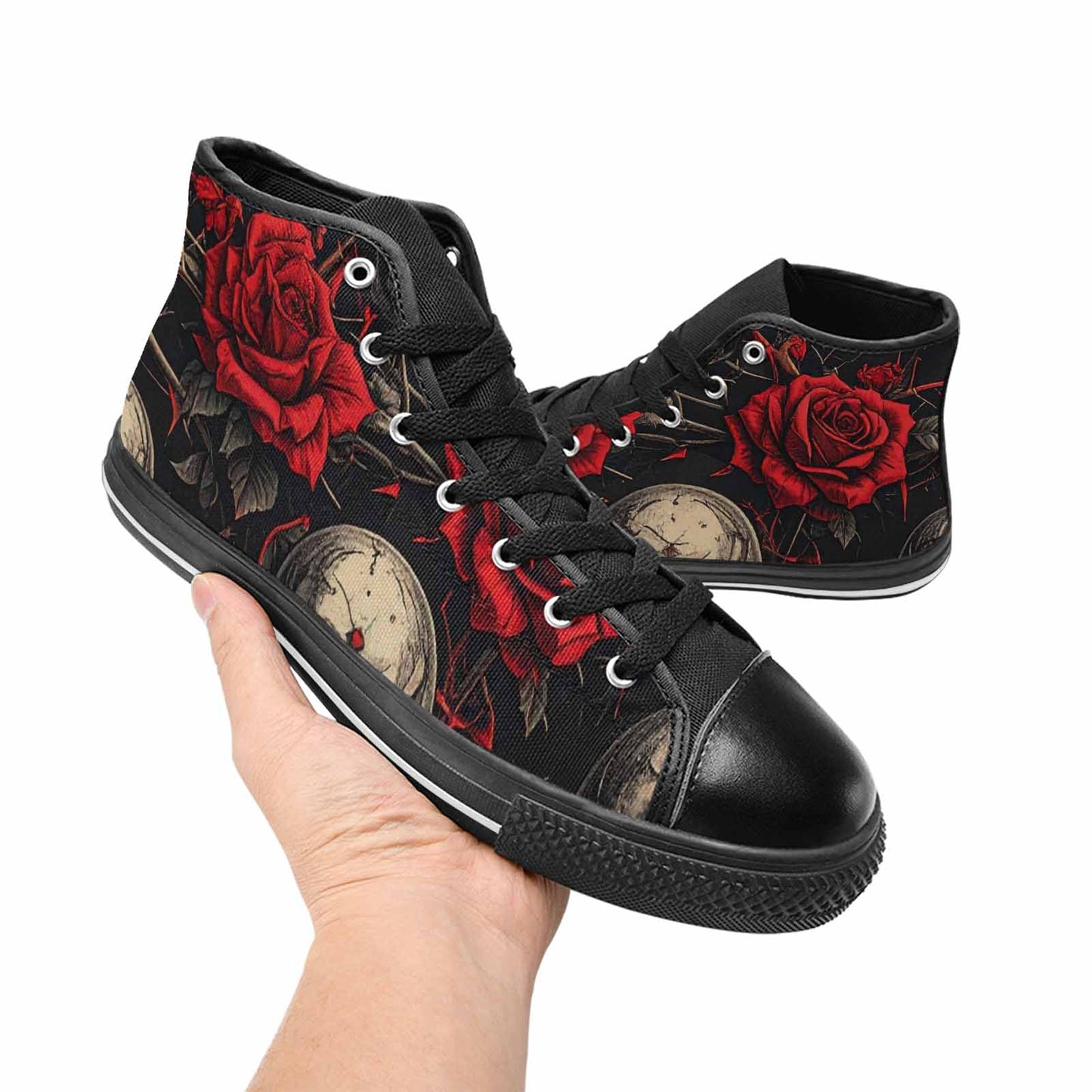 WOMEN'S Gothic Skulls Roses High Top Canvas Surreal Sneakers