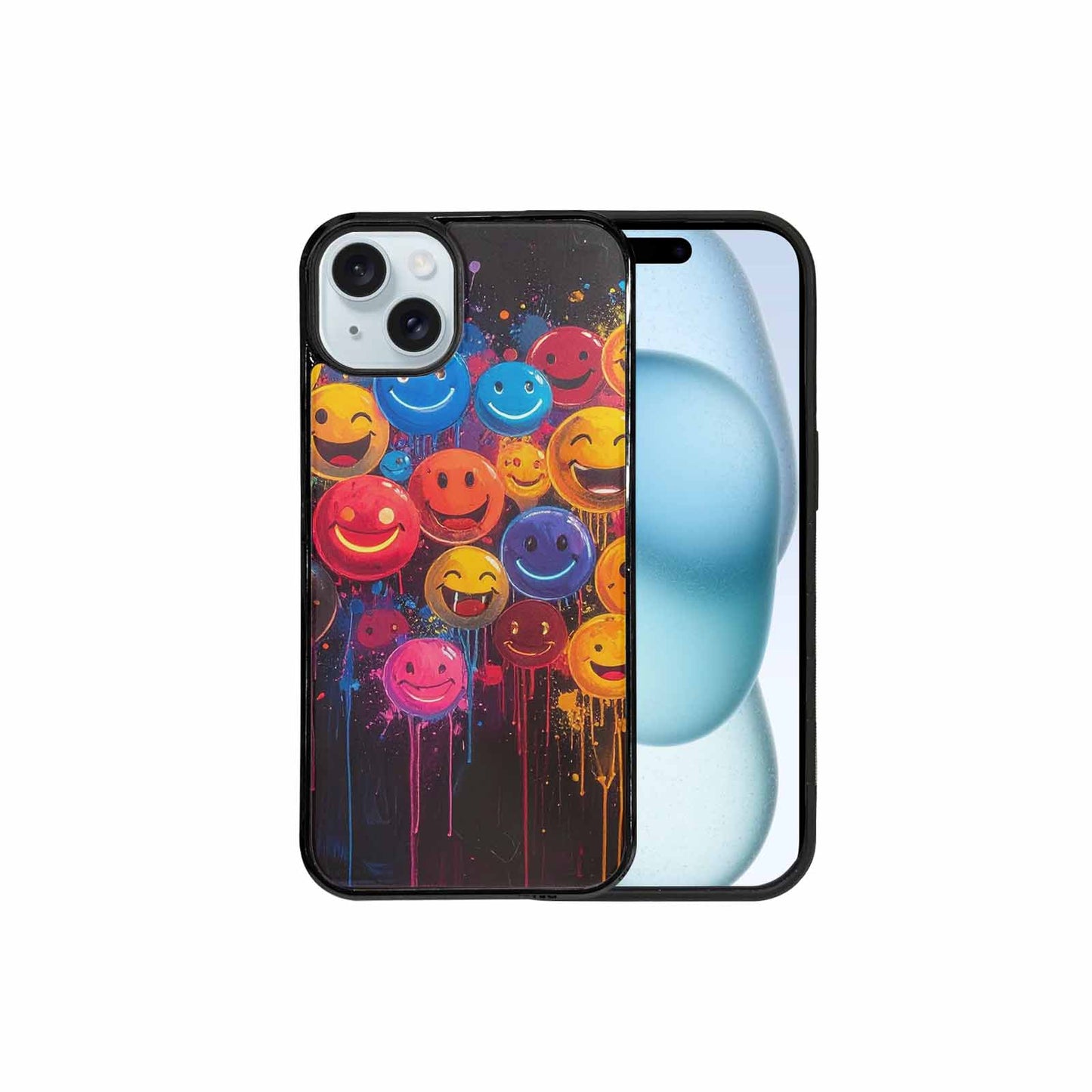 iPhone 15 Plus Case — Smiley Faces Glow Smiley Faces Pattern, Unique Phone Case Design