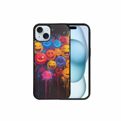 iPhone 15 Plus Case — Smiley Faces Glow Smiley Faces Pattern, Unique Phone Case Design