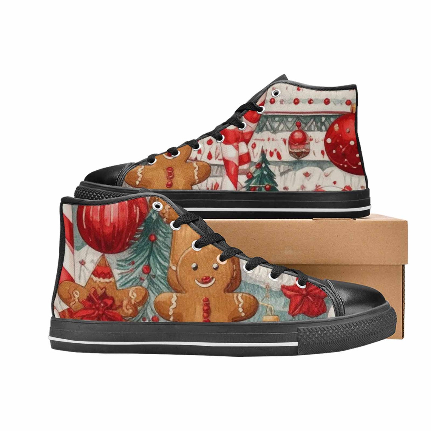 MEN'S Christmas Holly Snowflake High Top Canvas Wallpaper Art Shoes