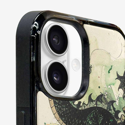 iPhone 16 Case — Dragon Scale Black Green Ink Dragons, Custom Print Case Cover