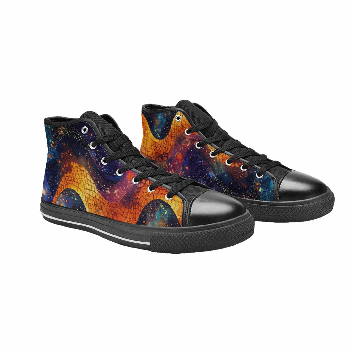 WOMEN'S Galaxy Snake Print High Top Canvas Vibrant Chaos Shoes