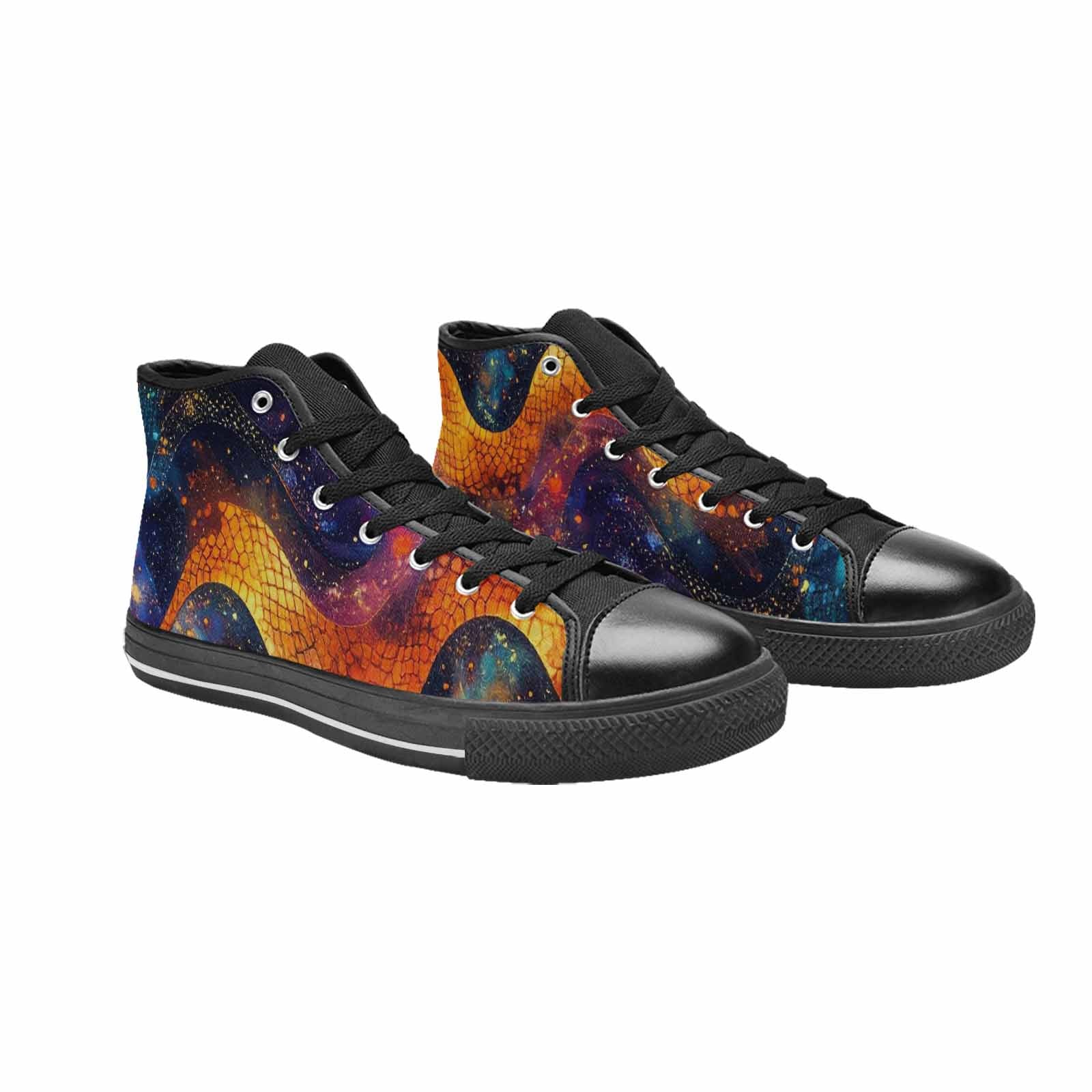 WOMEN'S Galaxy Snake Print High Top Canvas Vibrant Chaos Shoes