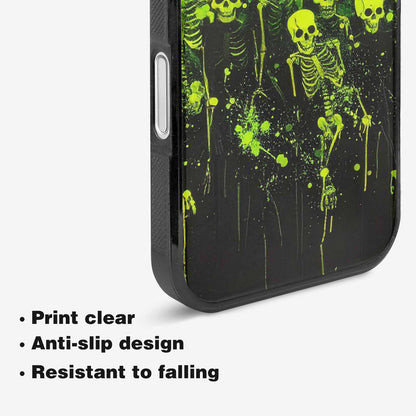 iPhone 16 Case — Skeletons Neon Green Glow Skeletons Pattern, Custom Made Phone Cover