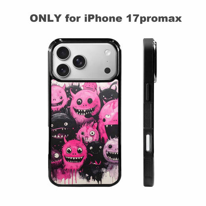 iPhone 17 Pro Max Case — Black &amp; Pink Ink Cartoon Cute, Custom Printed Phone Case