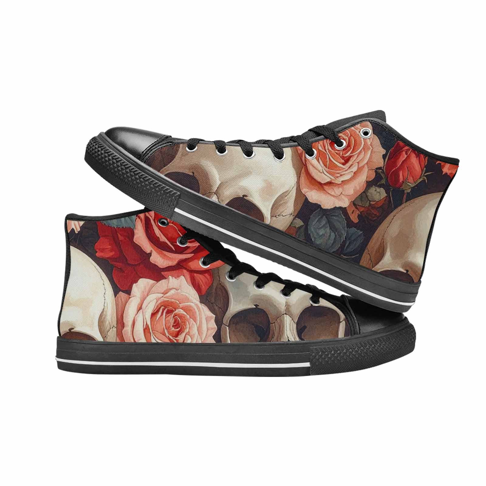 WOMEN'S Skulls Roses Soft Airbrush High Top Canvas Neon Fantasy Custom Sneakers