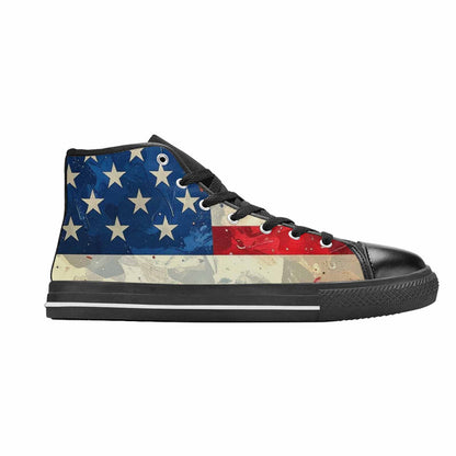 MEN'S American Flag Stars High Top Canvas Vibrant Chaos Custom Sneakers
