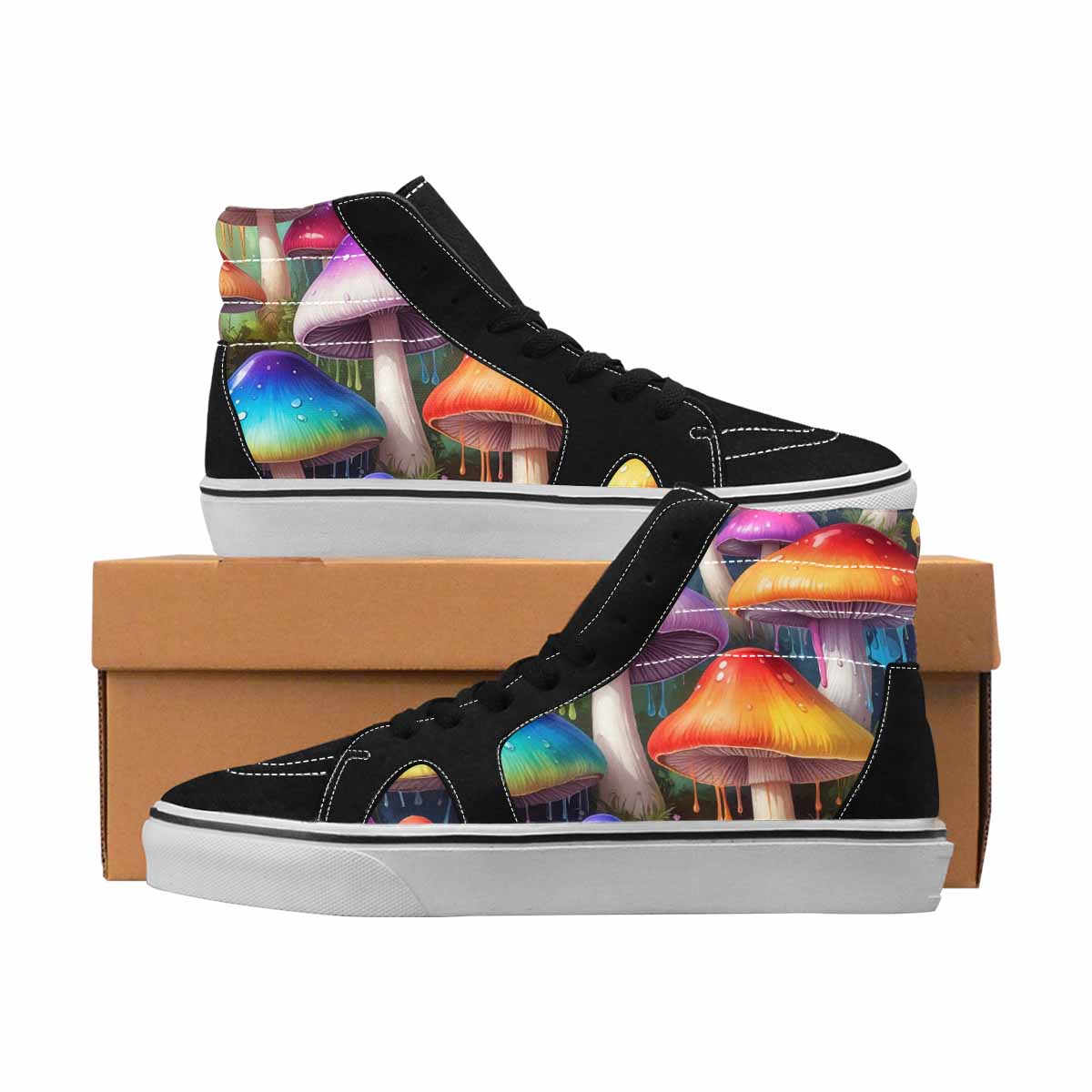 MEN'S Mushrooms High Top Canvas Original Design Melting Art Custom Print Sneakers