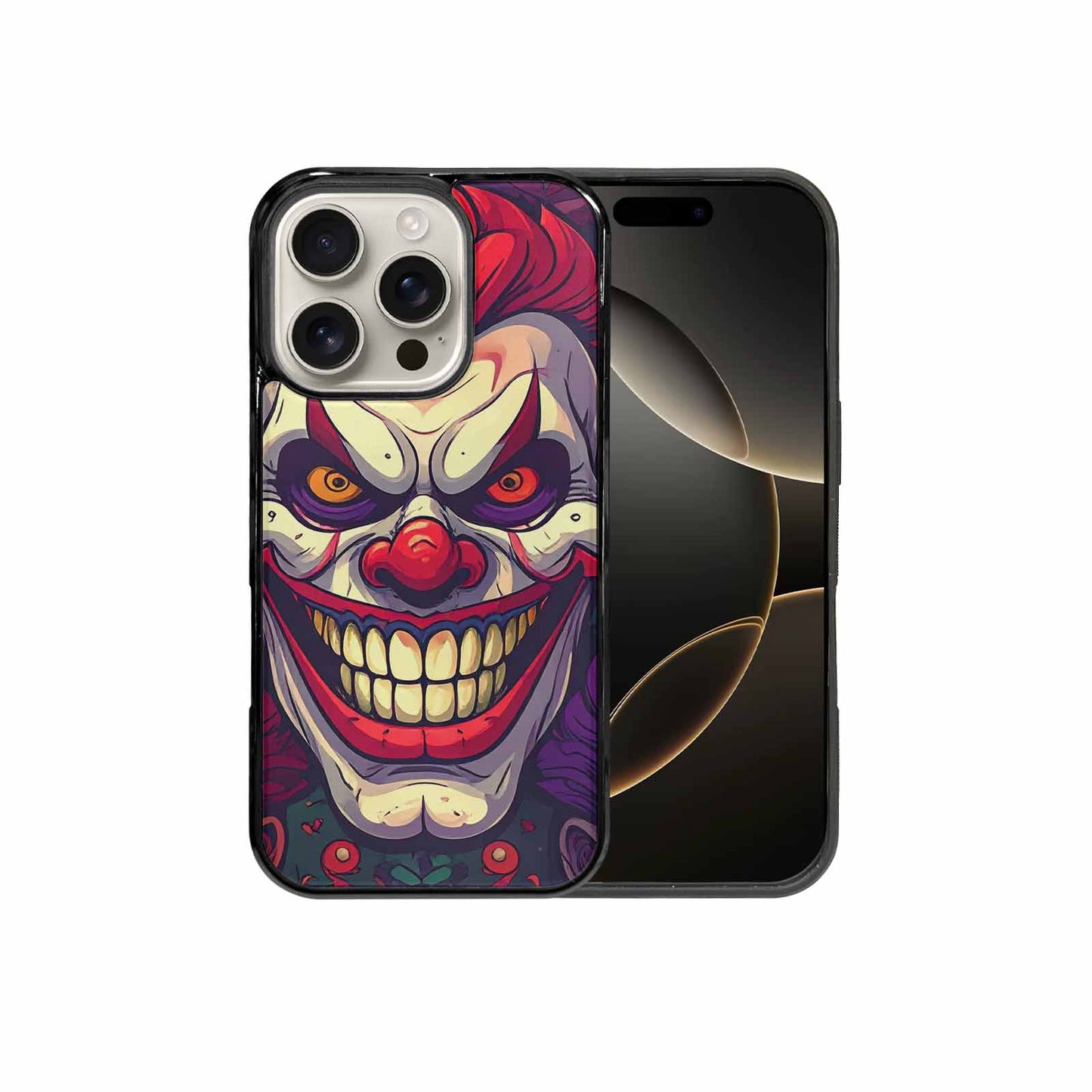 iPhone 16 Pro Case — Evil Circus Heads Faces Overlapping Patterns, Custom Phone Case