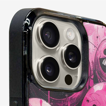iPhone 15 Pro Max Case — Melting Moon Smiley Black Pink Ink, Custom Phone Case