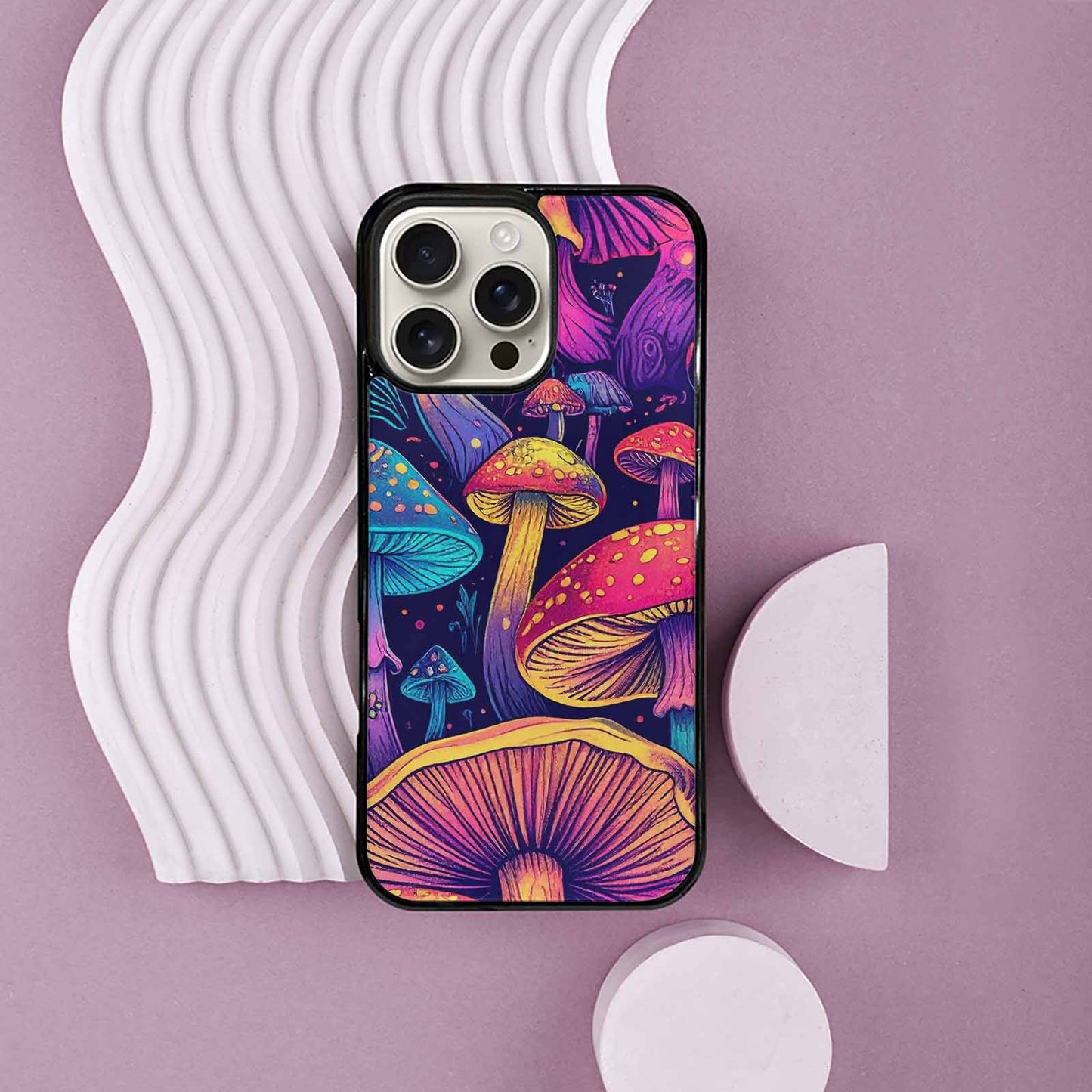 iPhone 16 Pro Max Case — Mushroom Psychedelic Art Seamless Pattern Vibrant, Custom Printed Phone Case