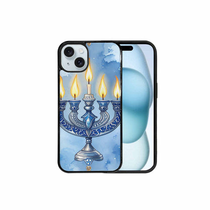 iPhone 15 Plus Case — Hanukkah Menorah Pattern Seamless Repeat Jewish, Custom Print Case Cover