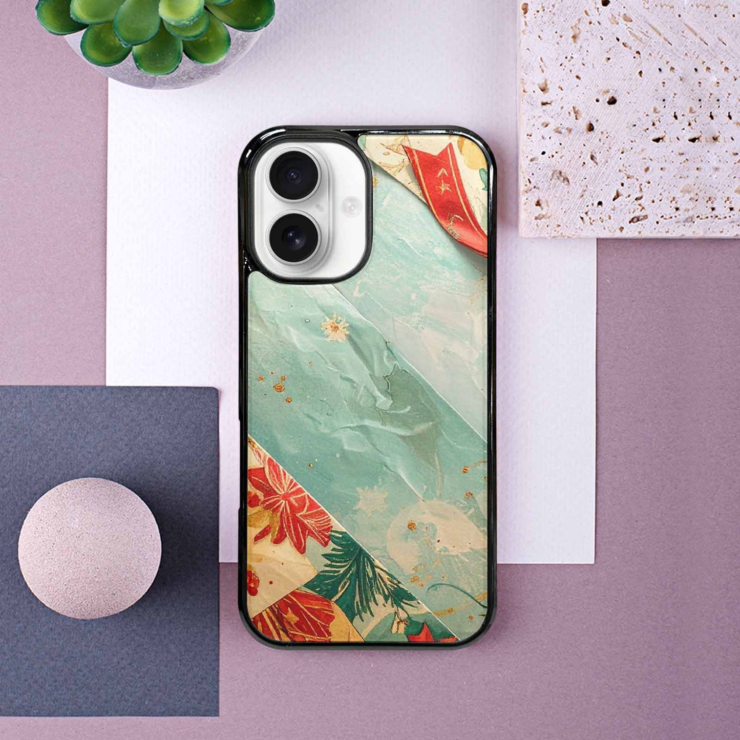 iPhone 16 Case — Christmas Wrapping Paper Pattern Art Wallpaper, Unique Phone Case Design