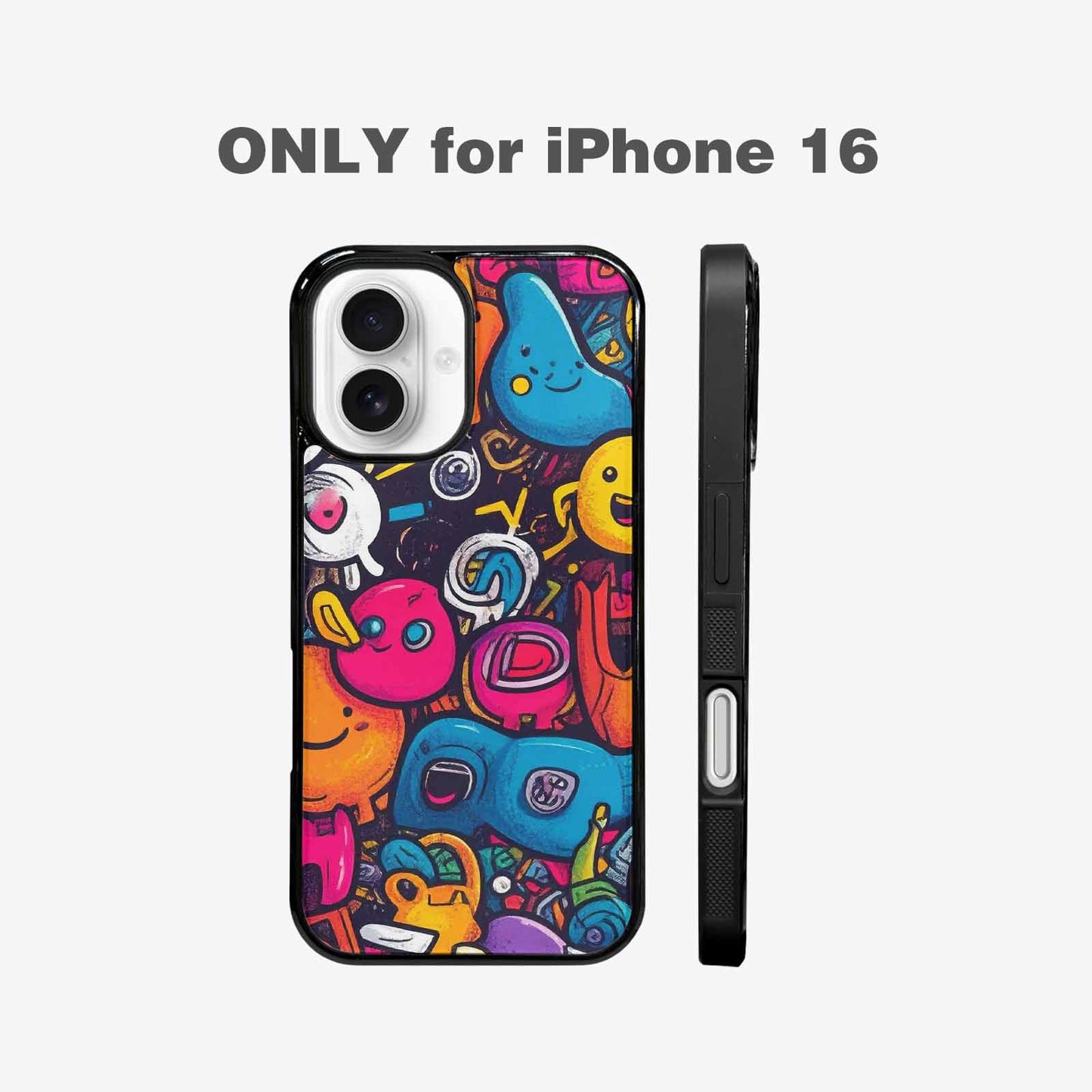 iPhone 16 Case — Hand Drawn Icon Doodle Pattern Hundreds, Unique Phone Case Design
