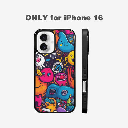 iPhone 16 Case — Hand Drawn Icon Doodle Pattern Hundreds, Unique Phone Case Design