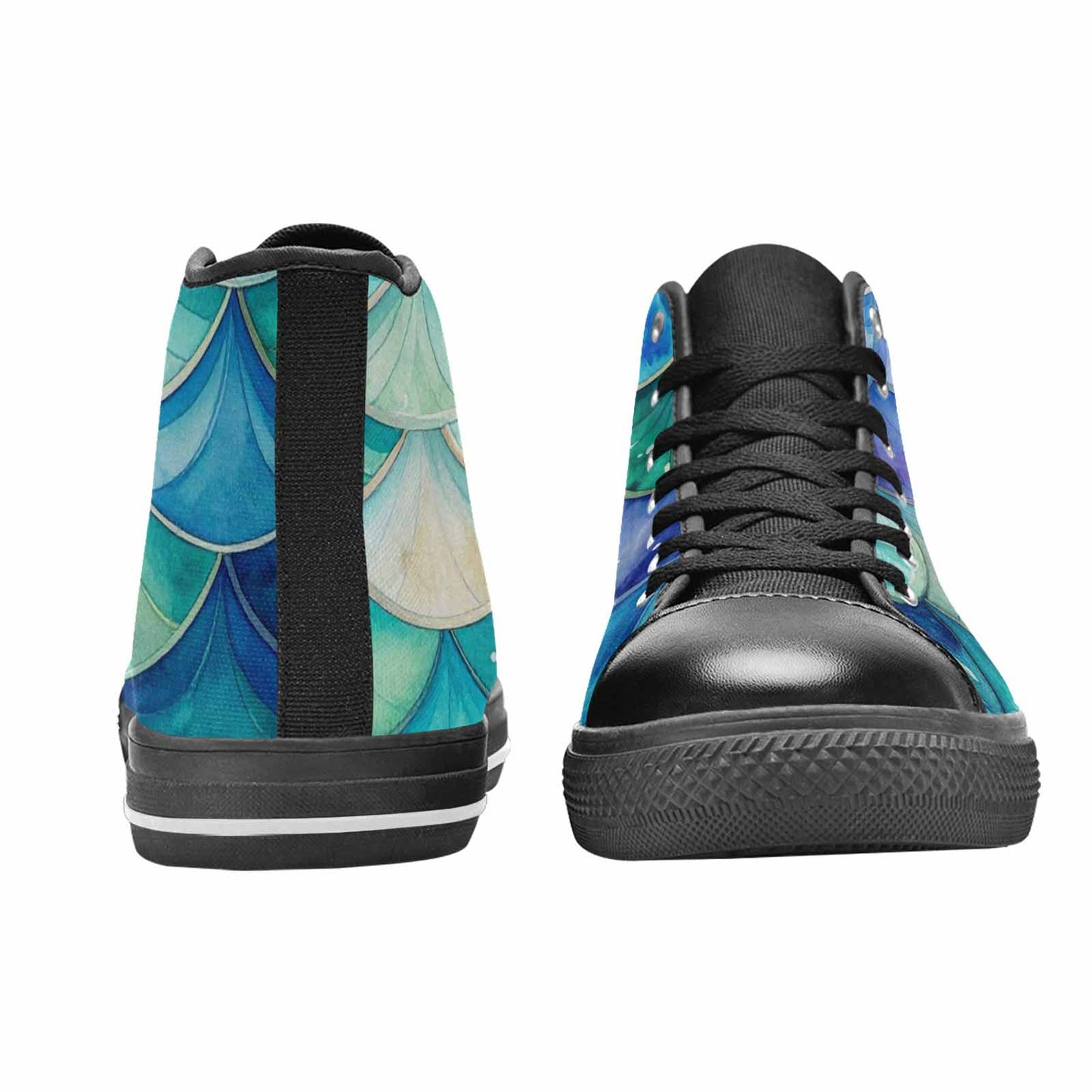 WOMEN'S Mermaid Scale High Top Canvas Grunge Custom Sneakers