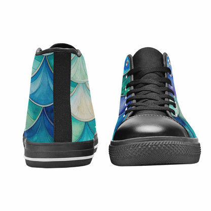WOMEN'S Mermaid Scale High Top Canvas Grunge Custom Sneakers