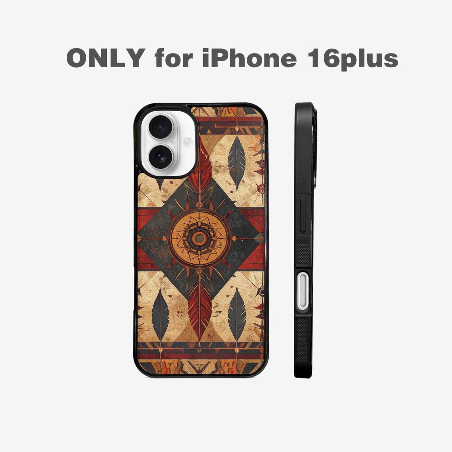 iPhone 16 Plus Case — Native American Geometric Pattern Arrows Feathers, Custom Print Case Cover