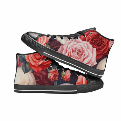 WOMEN'S Skulls Roses Soft Airbrush High Top Canvas Vibrant Chaos Sneakers
