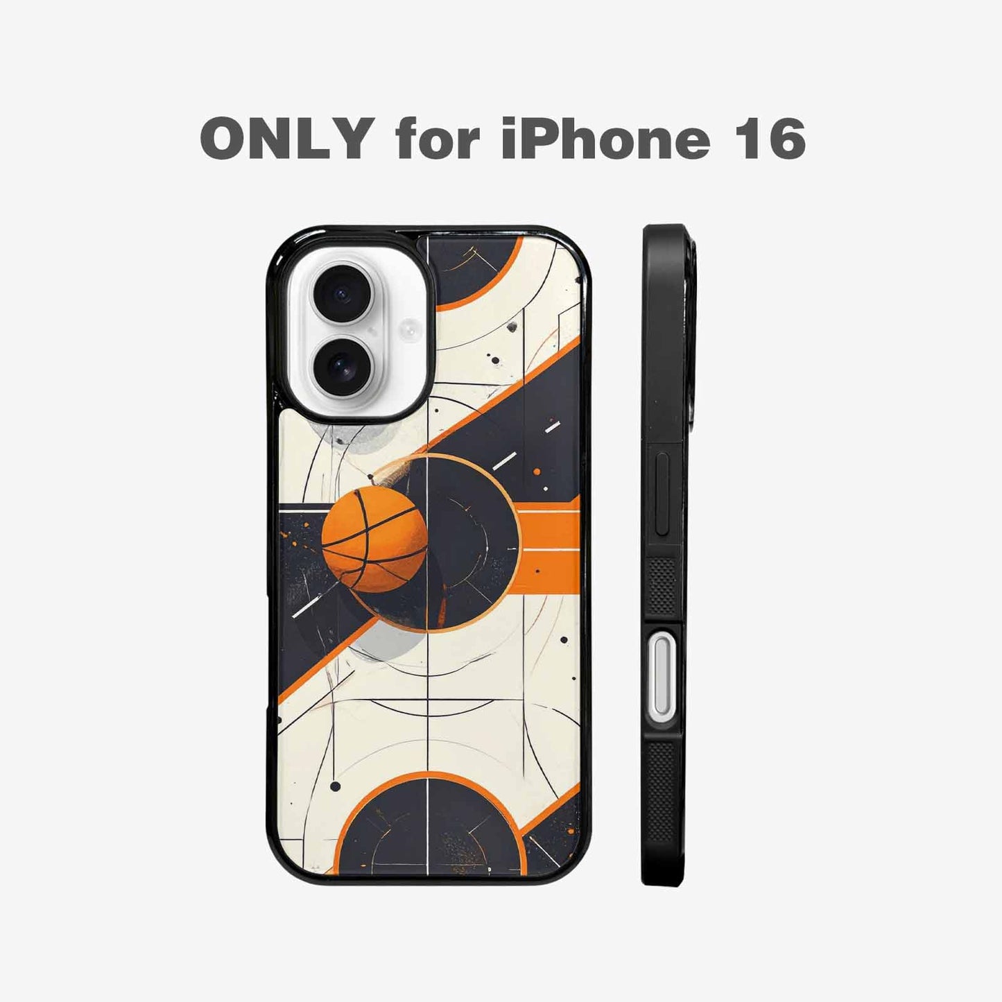 iPhone 16 Case — Basketball Pattern Court Lines And Balls, Custom Designed Case Cover