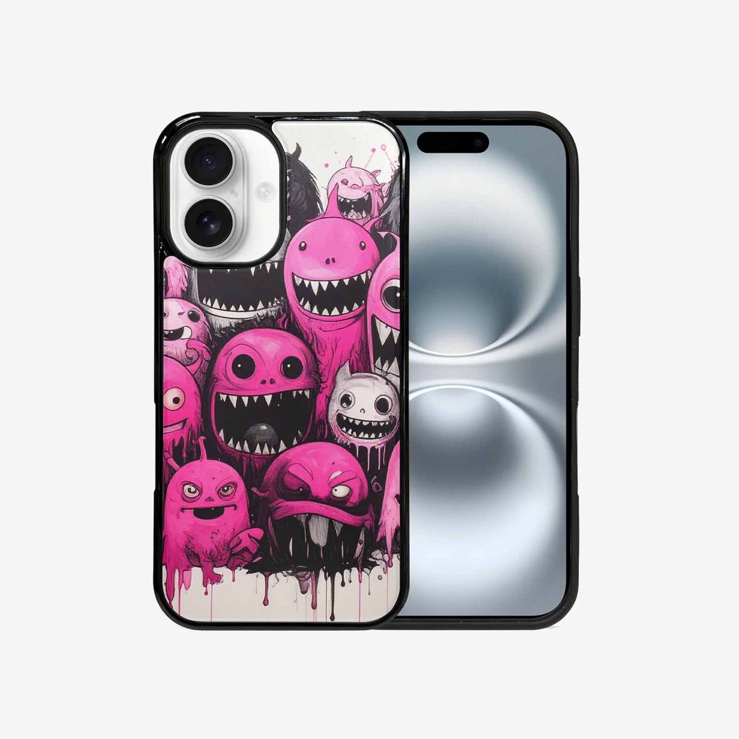 iPhone 16 Case — Monsters General Black Pink Ink Cartoon, Custom Made Phone Cover