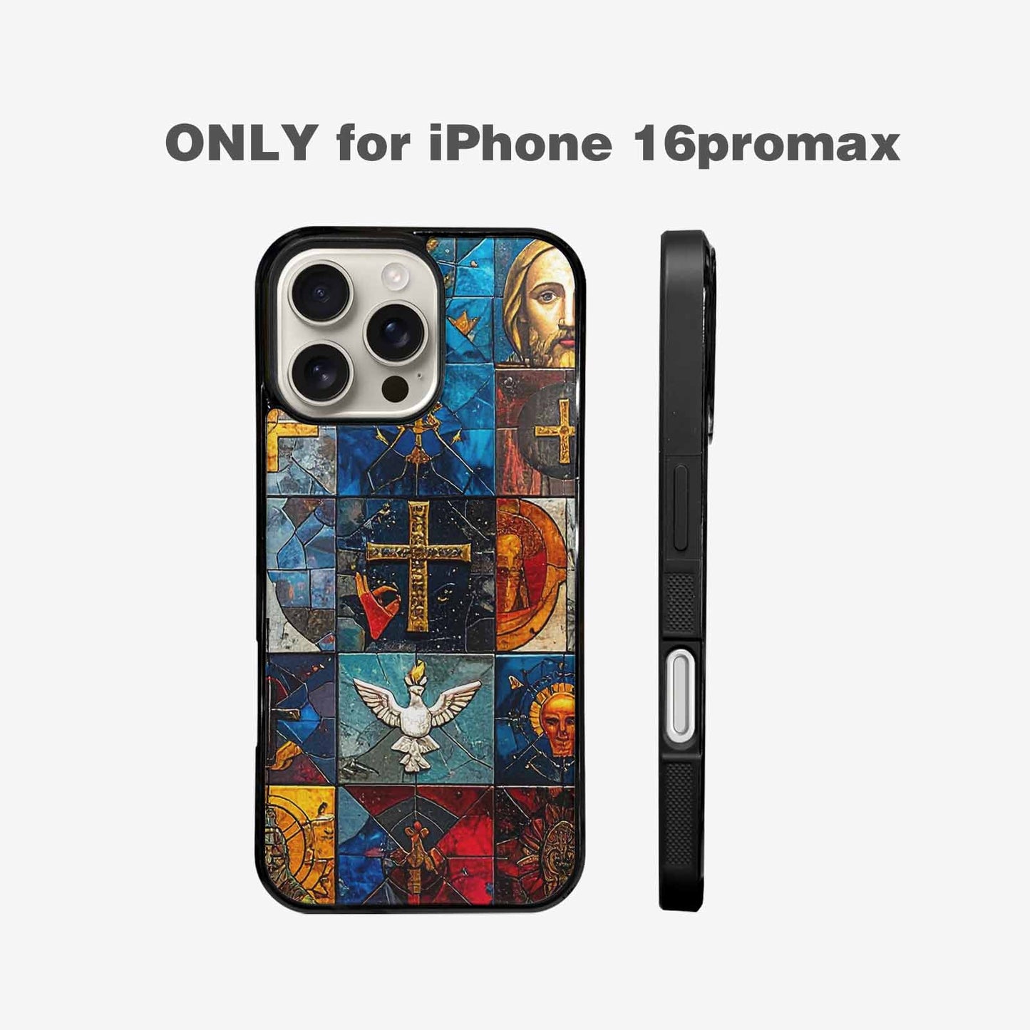 iPhone 16 Pro Max Case — Jesus Face Small Cross And Faith, Custom Print Case Cover