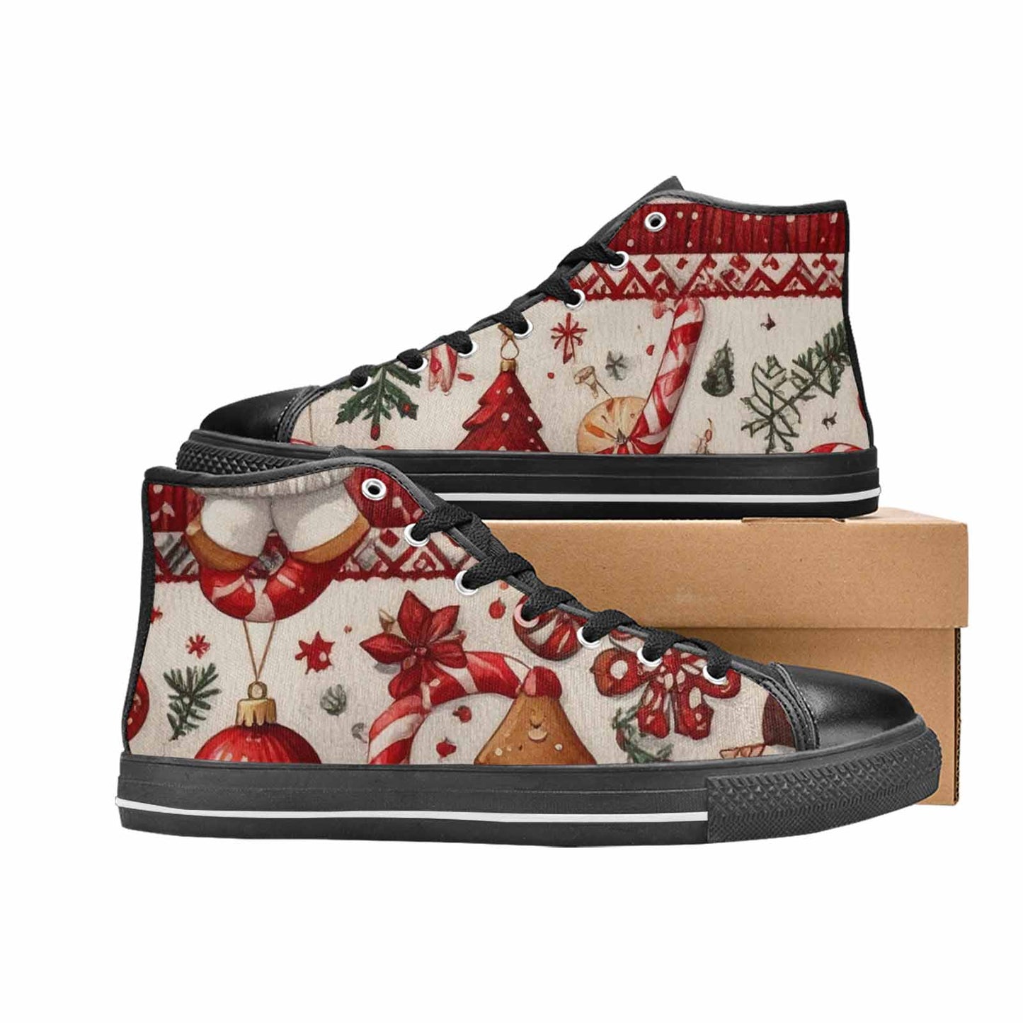 MEN'S Christmas Holly Snowflake High Top Canvas Wallpaper Art Custom Sneakers
