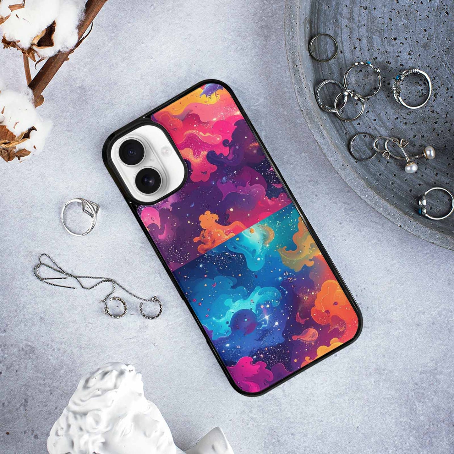 iPhone 16 Plus Case — Cosmic Creature And Object Mashup Pattern, Customized Protective Case