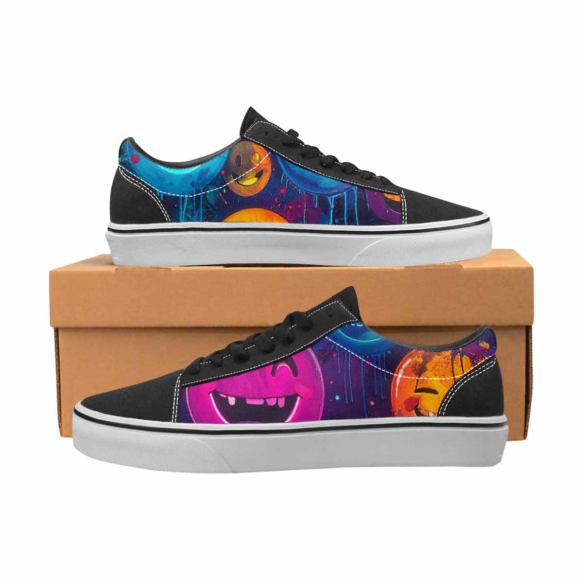 WOMEN'S Smiley Faces × Glow Lace-Up Canvas Vibrant Chaos Custom Sneakers