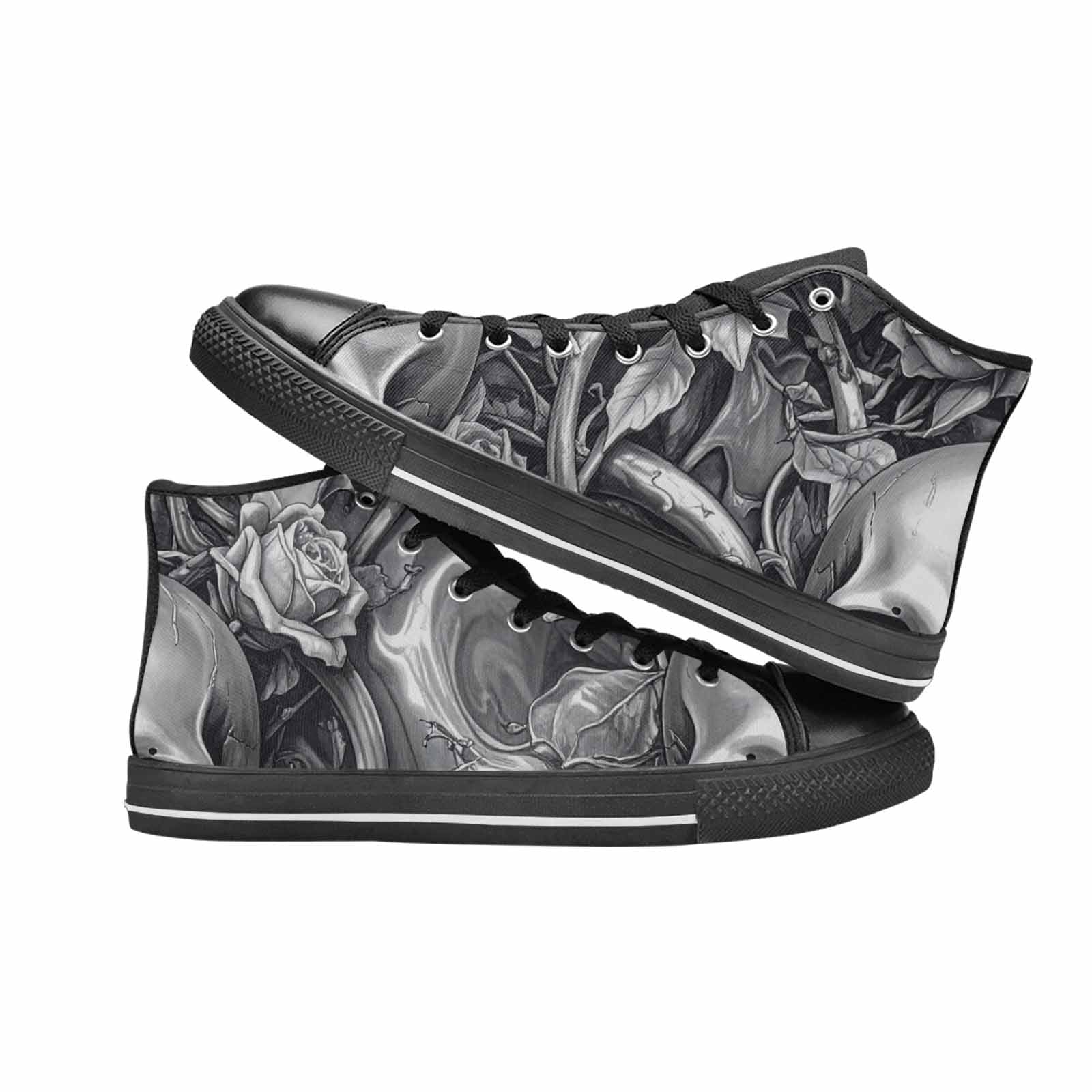 MEN'S Skulls Roses Chrome Airbrush High Top Canvas Neon Fantasy Custom Shoes