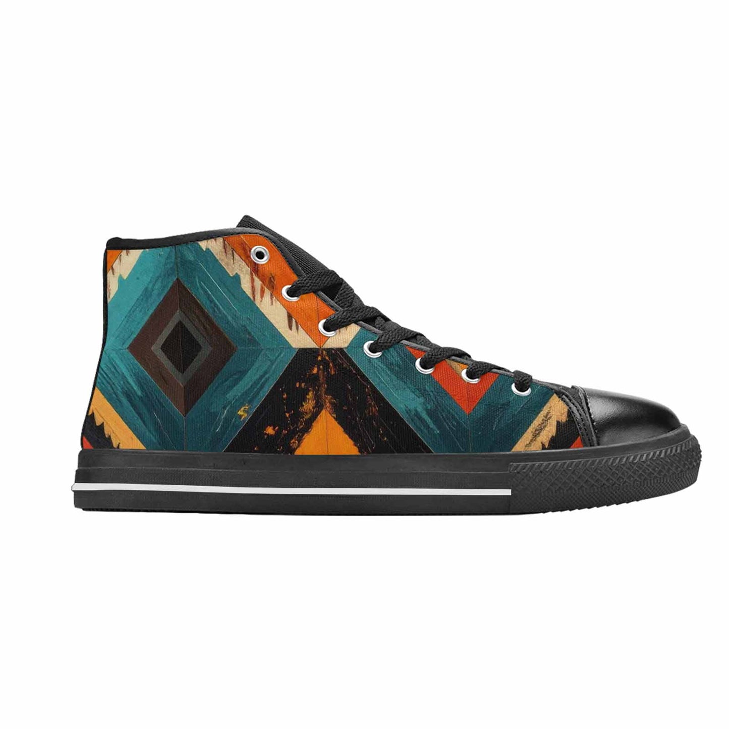 WOMEN'S Southwestern Geometric Diamond High Top Canvas Wallpaper Art Sneakers