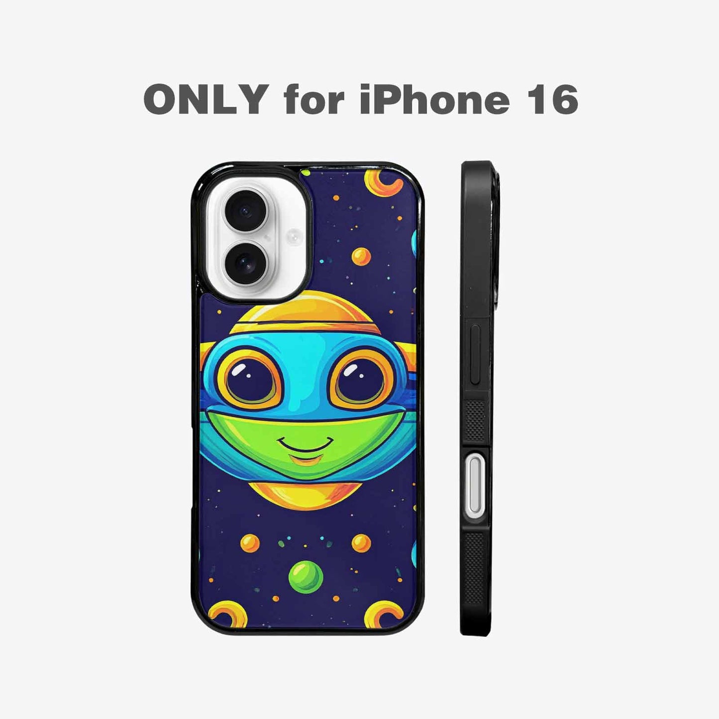 iPhone 16 Case — Alien Ufo Cartoon Art Pattern, Custom Art Phone Cover