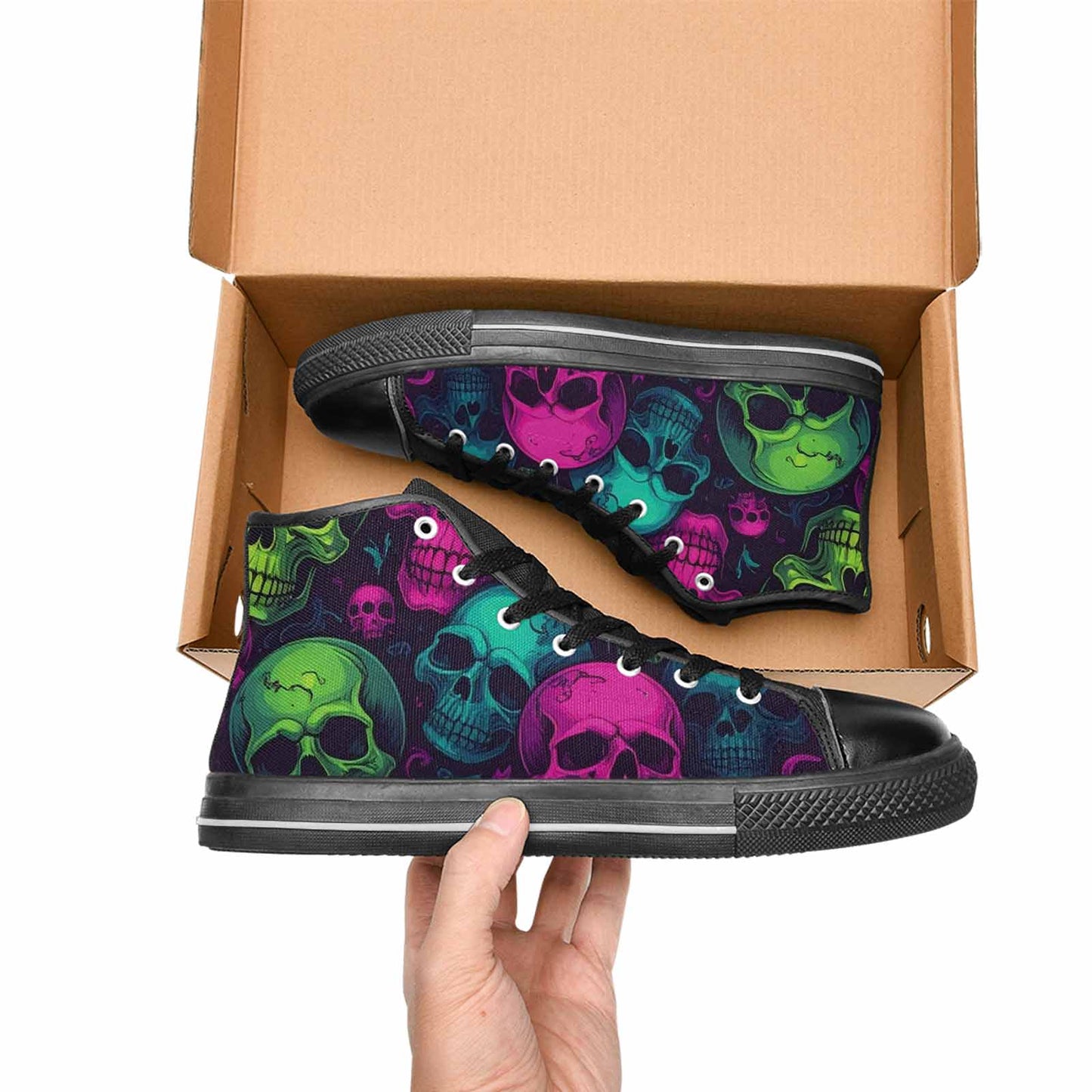 MEN'S Skulls - Neon High Top Canvas Dark Academia Custom Shoes