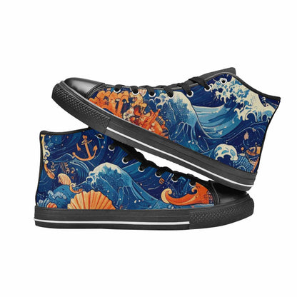 WOMEN'S Ocean Wave High Top Canvas Cottagecore Custom Shoes