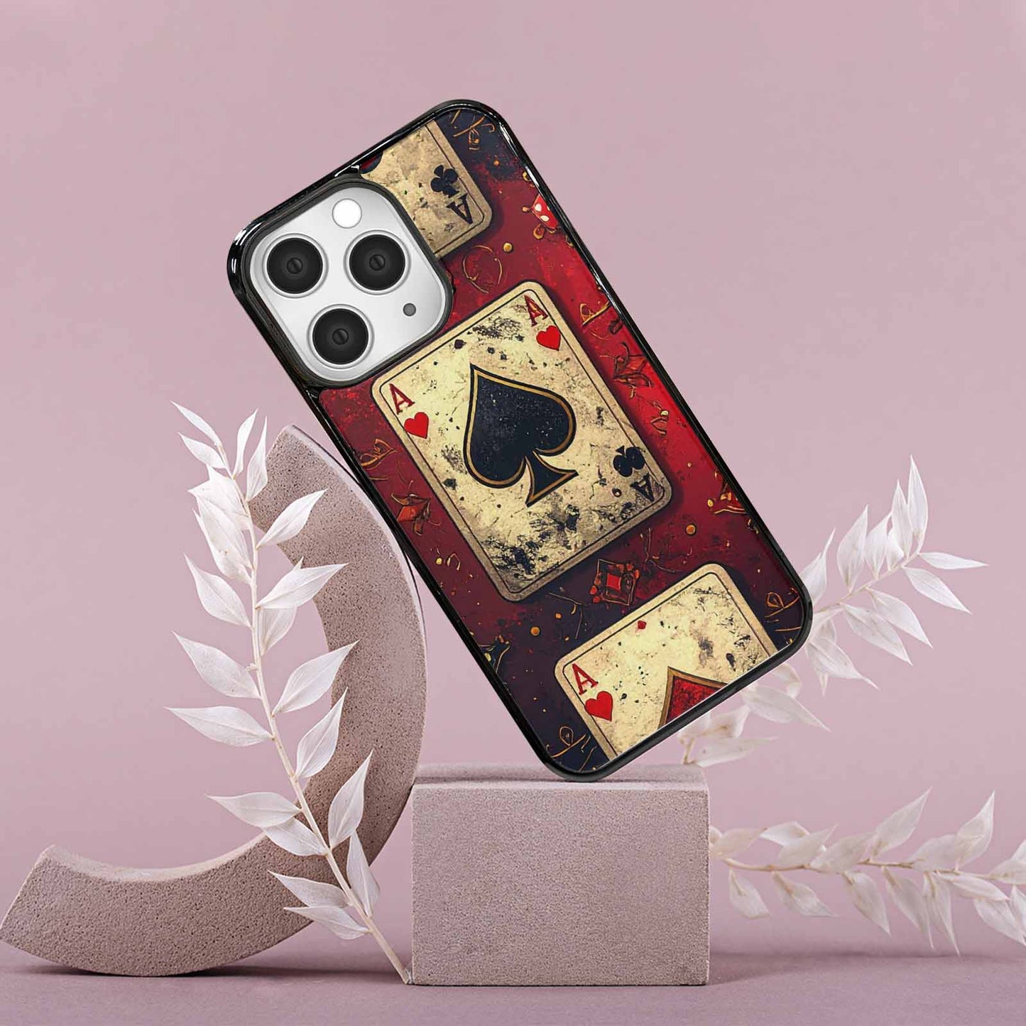 iPhone 15 Pro Max Case — Playing Card Suits Pattern Poker Chips, Custom Phone Case