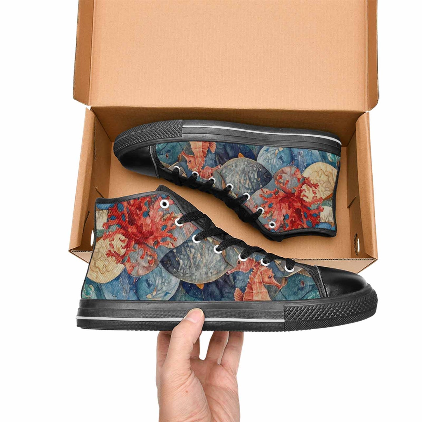 WOMEN'S Fish Scale Coral High Top Canvas Aesthetic Shoes