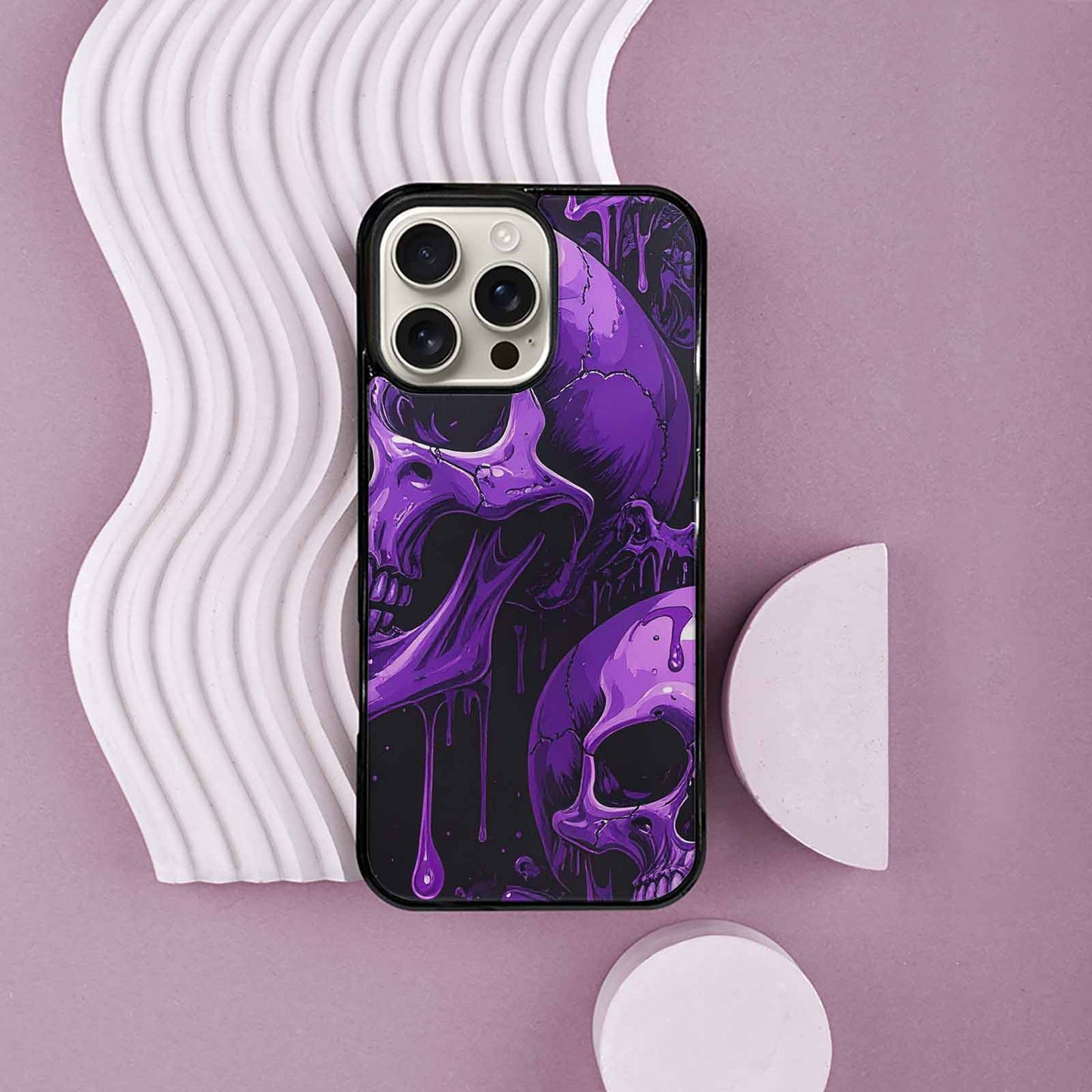 iPhone 16 Pro Max Case — Monochrome Purple Skeletons Neon Drip Melting, Custom Print Case Cover