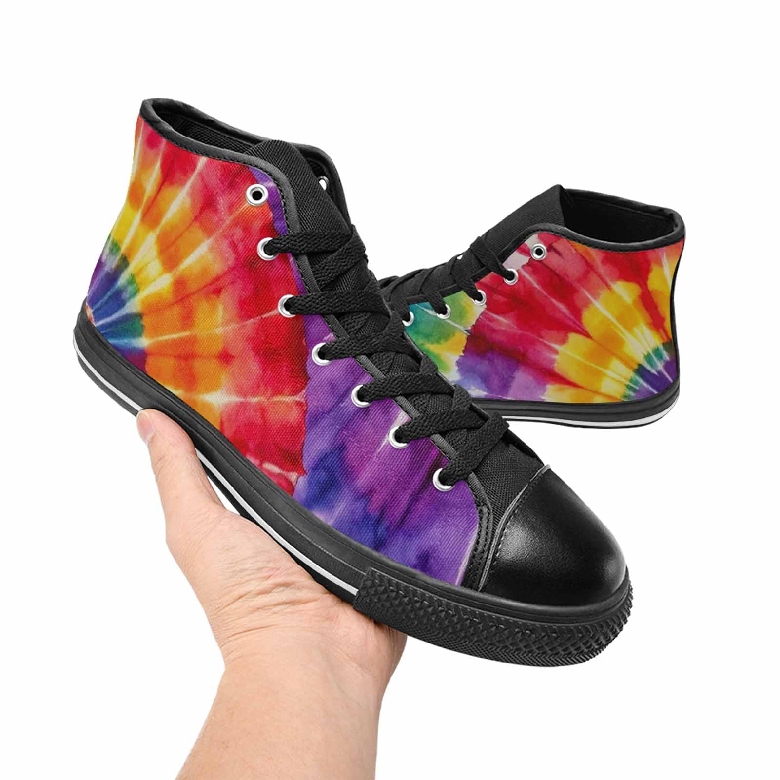 WOMEN'S Tie Dye Rainbow Spiral High Top Canvas Wallpaper Art Custom Sneakers