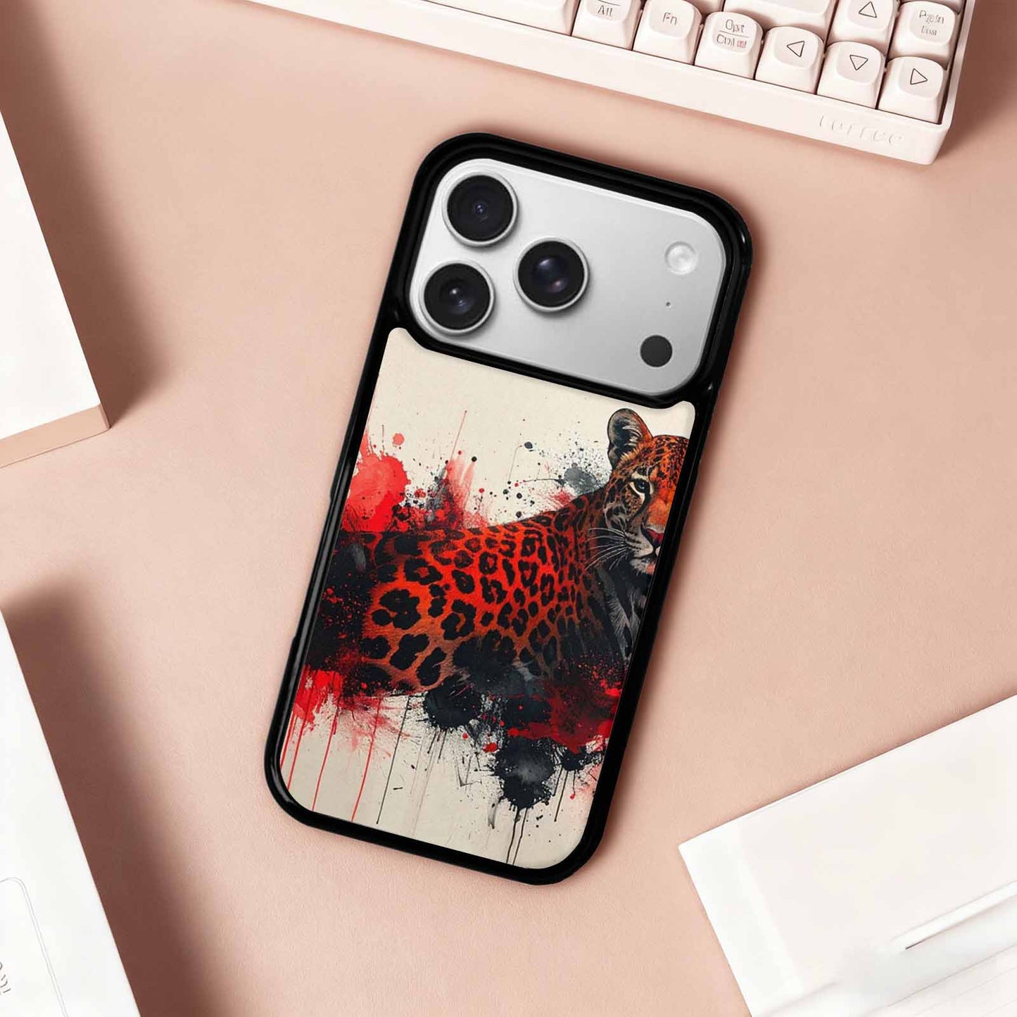 iPhone 17 Pro Case — Animal Print Black Red Ink Animal, Custom Art Phone Cover