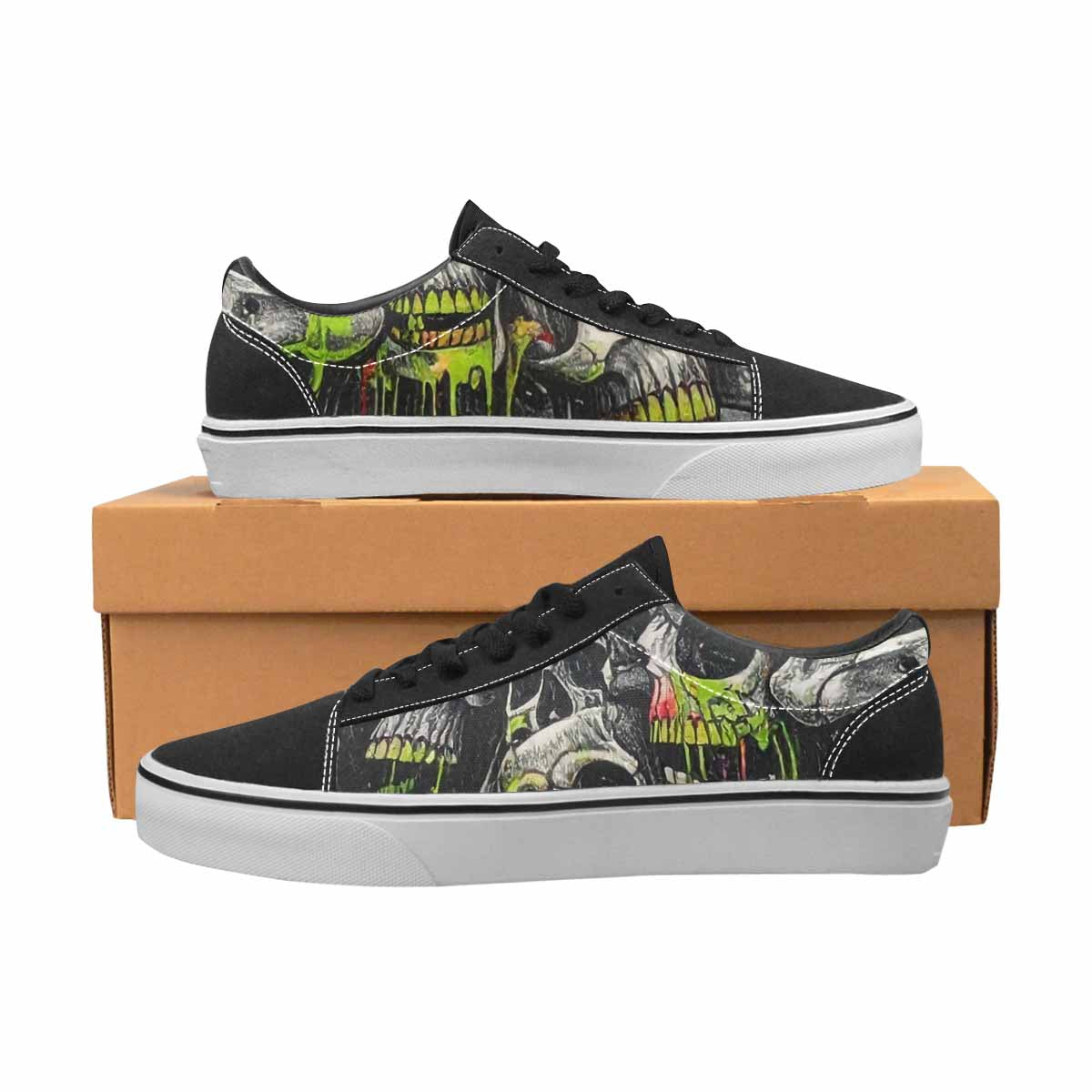 WOMEN'S Rainbow From Skull S Lace-Up Canvas Grunge Custom Shoes