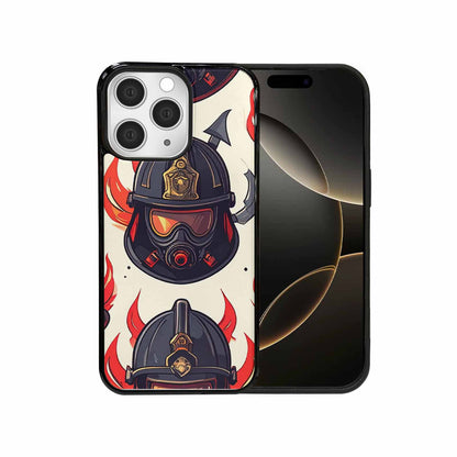 iPhone 15 Pro Max Case — Firefighter Pattern Flames Axes Helmets Seamless, Custom Art Phone Cover
