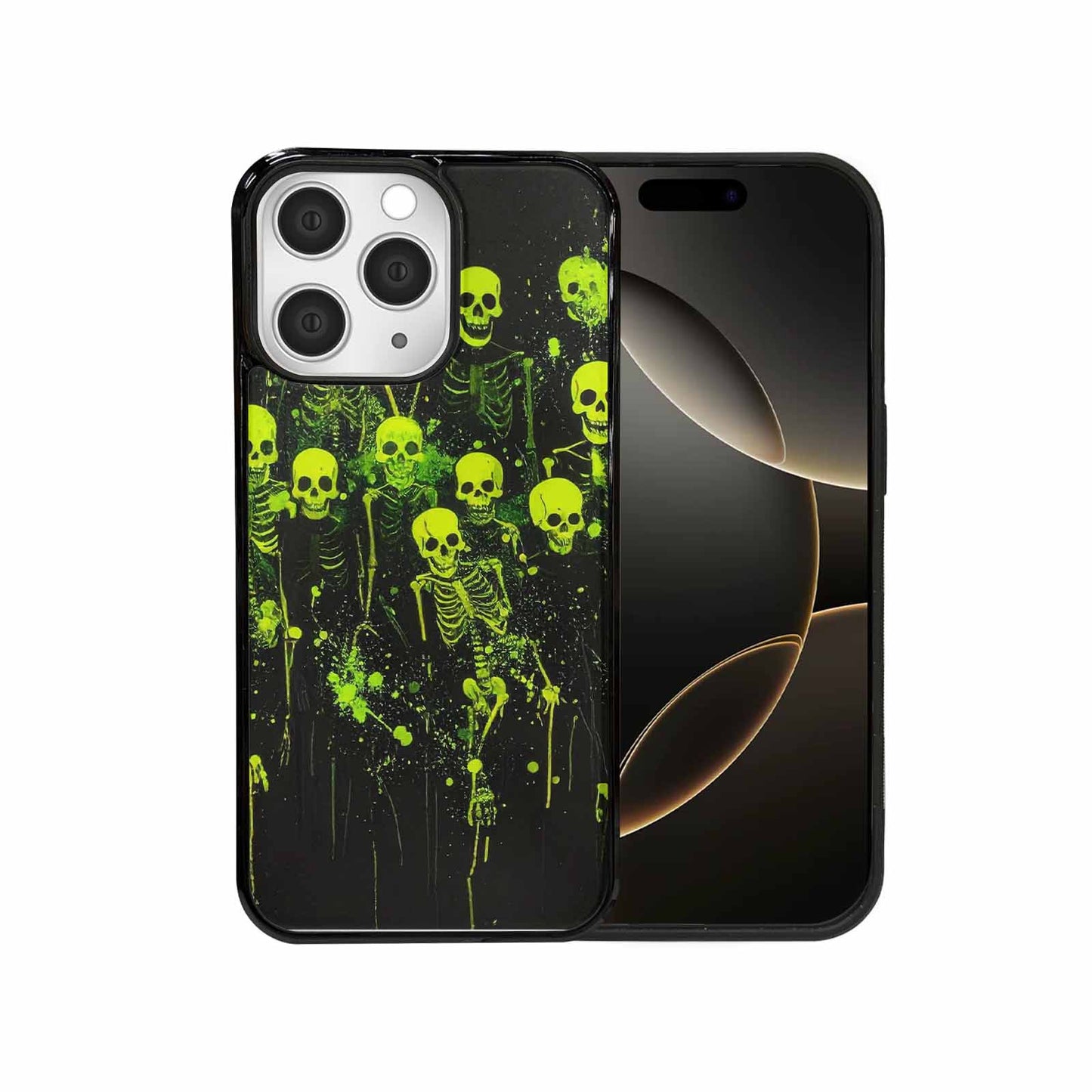 iPhone 15 Pro Max Case — Skeletons Neon Green Glow Skeletons Pattern, Unique Phone Case Design