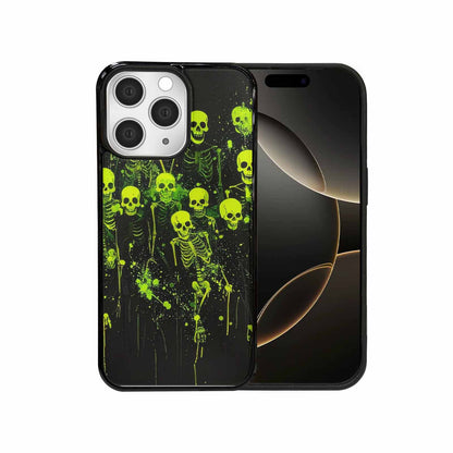 iPhone 15 Pro Max Case — Skeletons Neon Green Glow Skeletons Pattern, Unique Phone Case Design