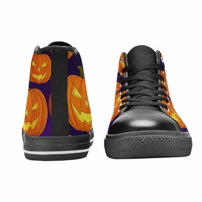 MEN'S Halloween Jackolantern Purple Sky High Top Canvas Neon Fantasy Sneakers