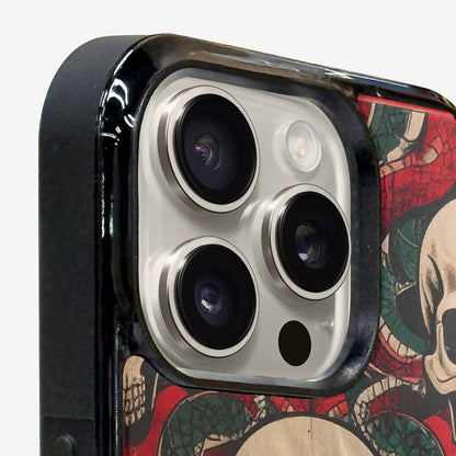 iPhone 15 Pro Max Case — Traditional Tattoo Style Skulls Entwined With, Custom Phone Case