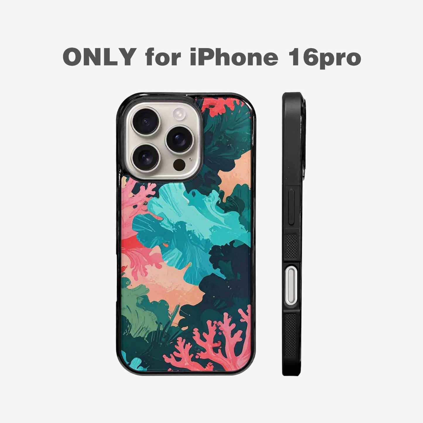 iPhone 16 Pro Case — Camo Coral Turquoise, Custom Made Phone Cover